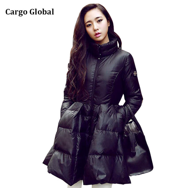 2017 New Fashion Women Winter Down Jackets Warm Long Slim Coat And Jacket Female Big Swing Yellow Black Ladies Snow Outwear