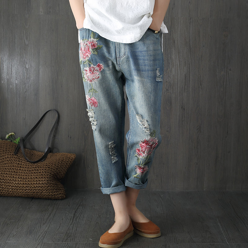 embroidery jeans pants