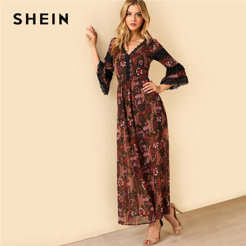 flare sleeve maxi dress