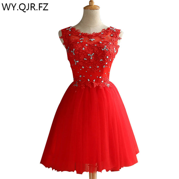 Zhhs Xz Lace Up Diamond Short Red Bridesmaid Dresses Wholesale Cheap W