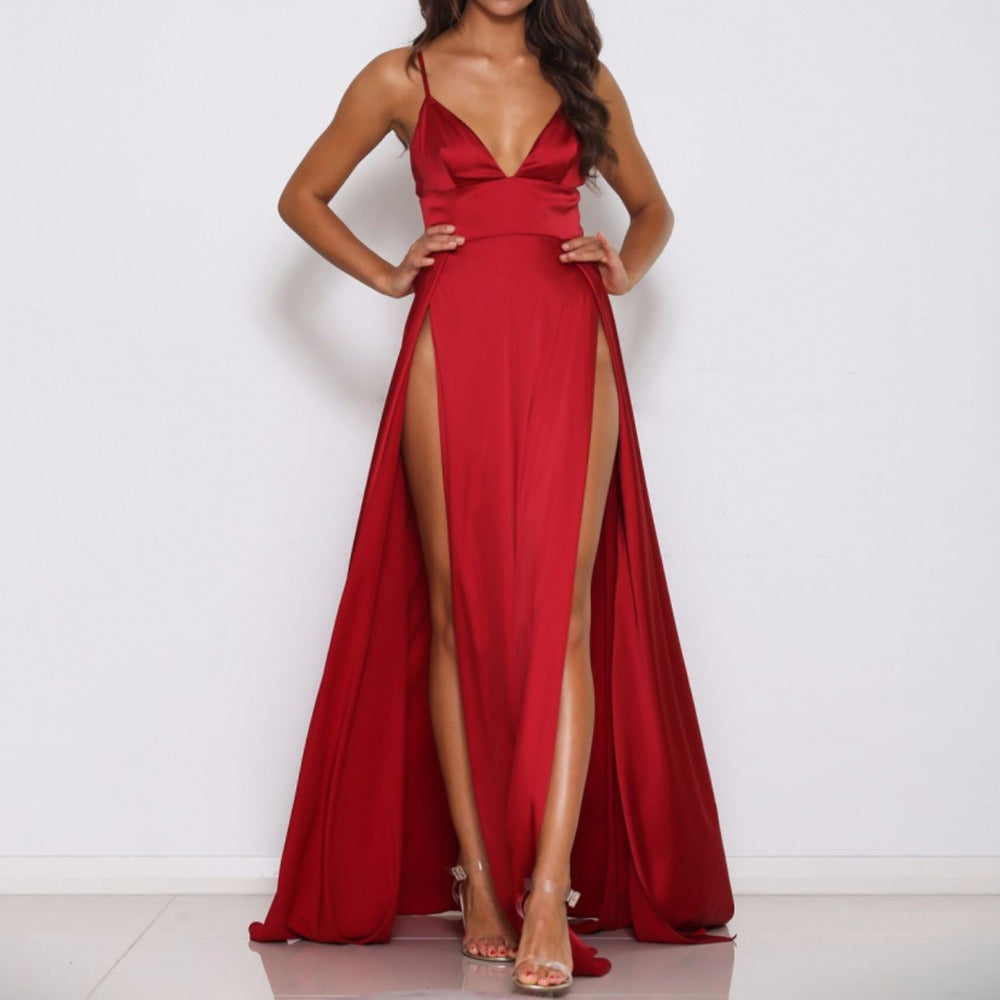 v neck backless maxi dress