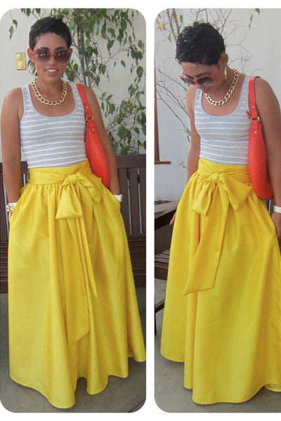 bow belt maxi skirt