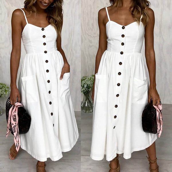 white summer dress with buttons