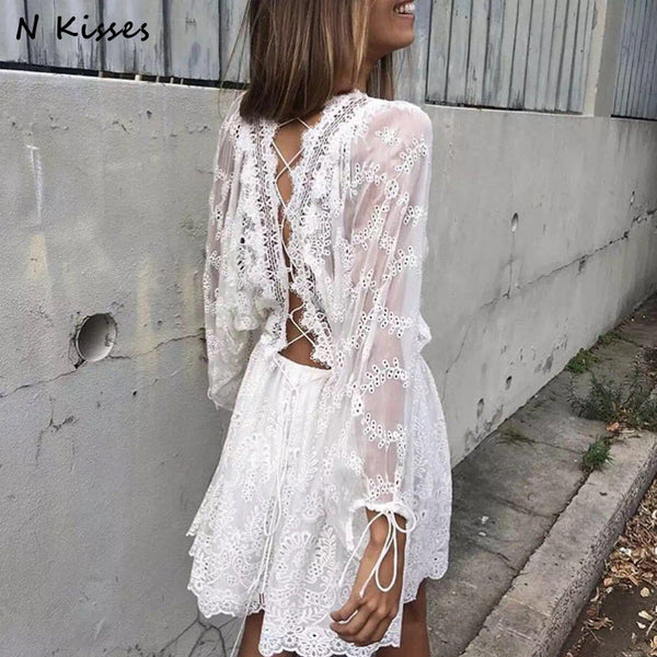 white lace short dress long sleeve