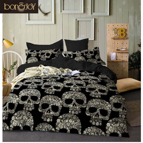 Bonenjoy Black Color Duvet Cover Queen Size Luxury Sugar Skull Bedding