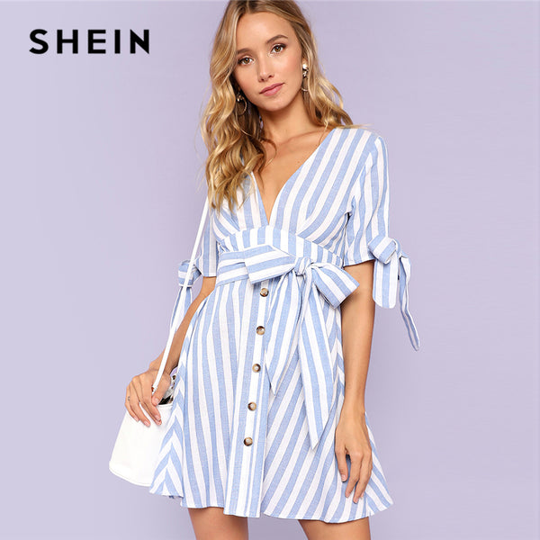shein blue striped dress