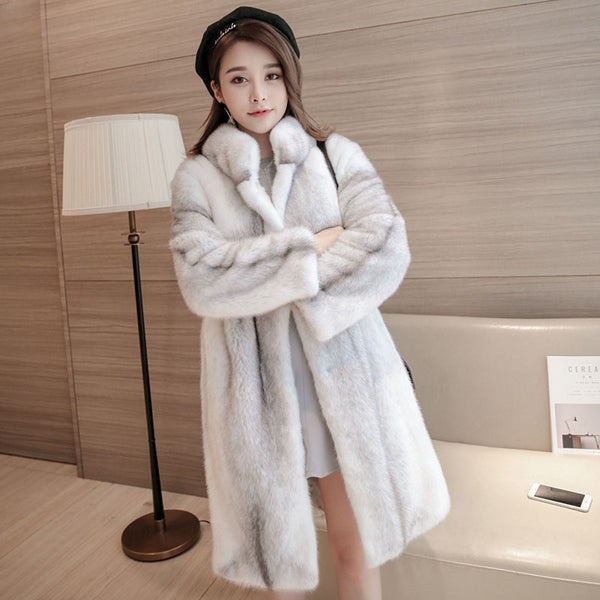 long white fur coat