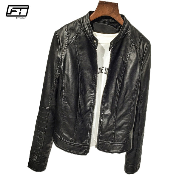 short collar leather jacket