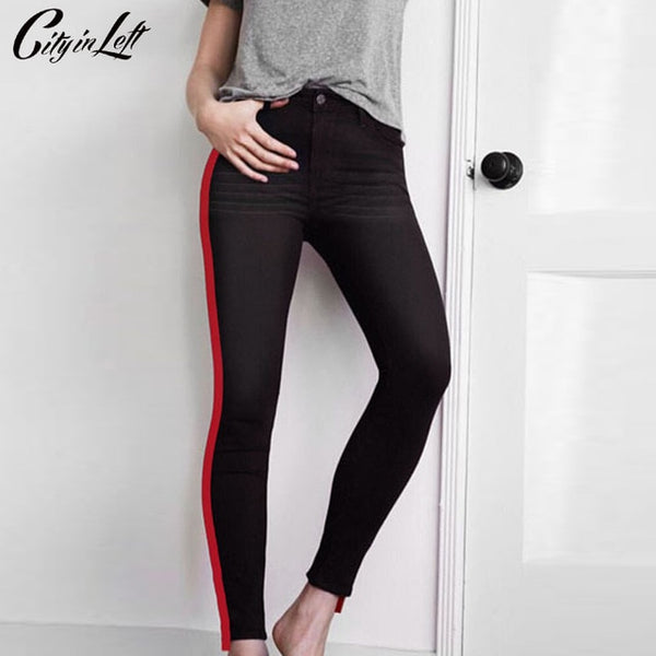 black pants with red stripe womens