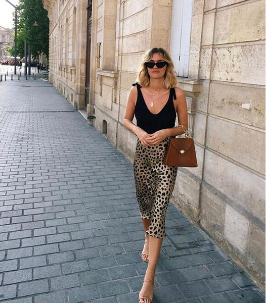 leopard satin slip skirt