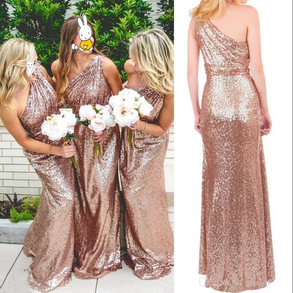 rose gold long bridesmaid dress