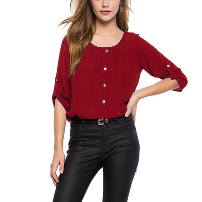 red chiffon shirt