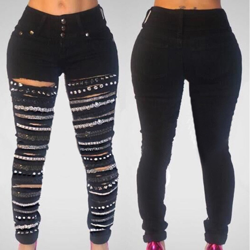 black jeans with holes women's