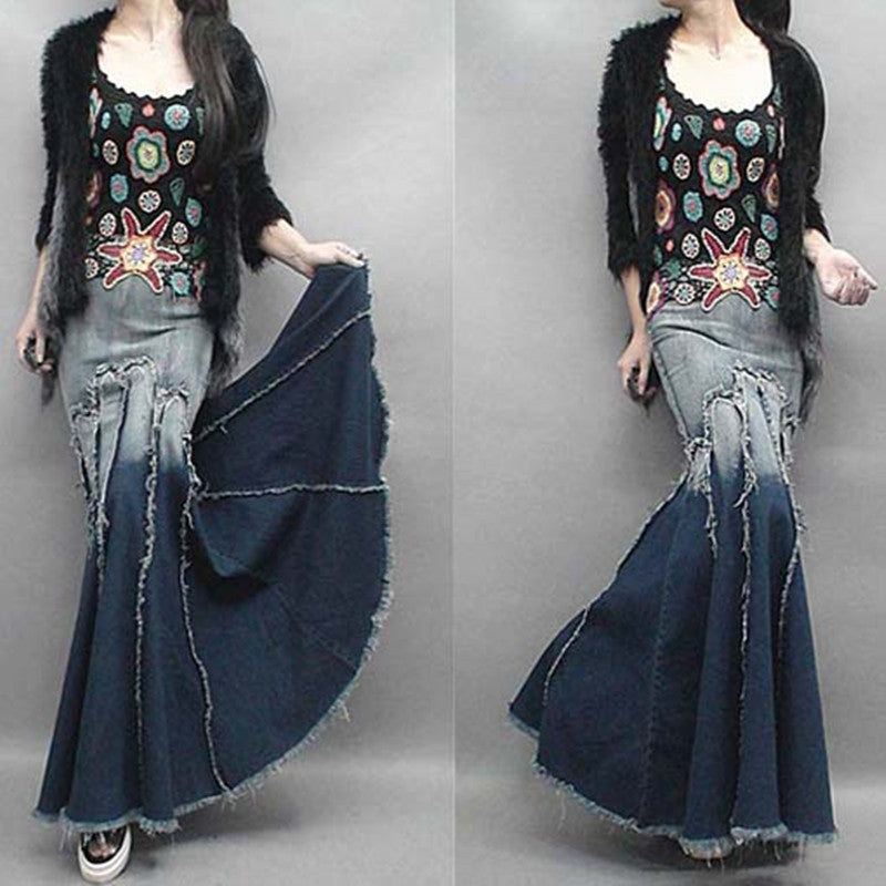 plus size maxi jean skirts