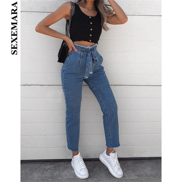 black high waisted ripped mom jeans