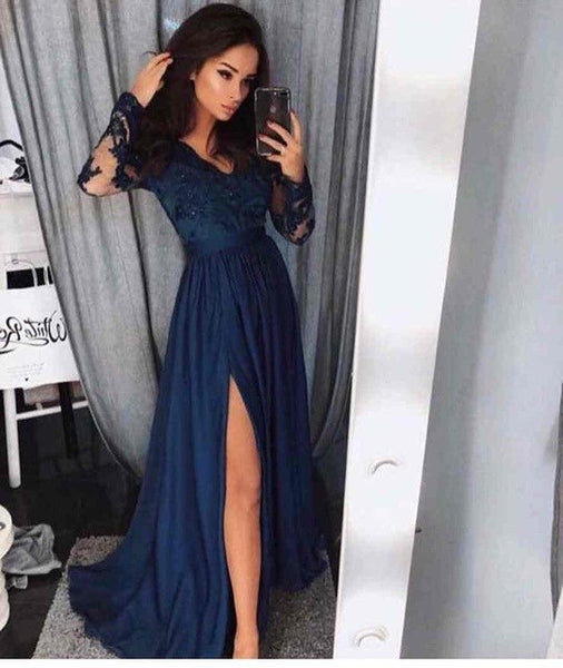 navy silk long dress