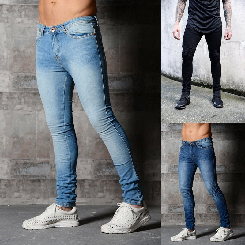 HEFLASHOR Skinny Jeans For Men Blue Hip 
