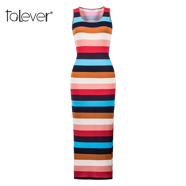 Women Elegant Bodycon Striped Midi Knitted Tank Dress Female Summer Autumn Sleeveless Dresses Women Party Beach Dress Talever