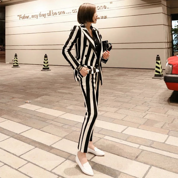 ladies black and white suit