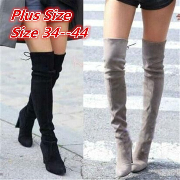 plus size suede thigh high boots