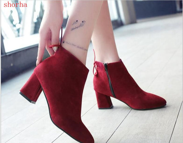 chunky heel red shoes