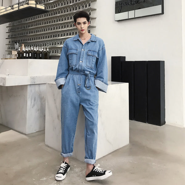 long sleeve denim overalls