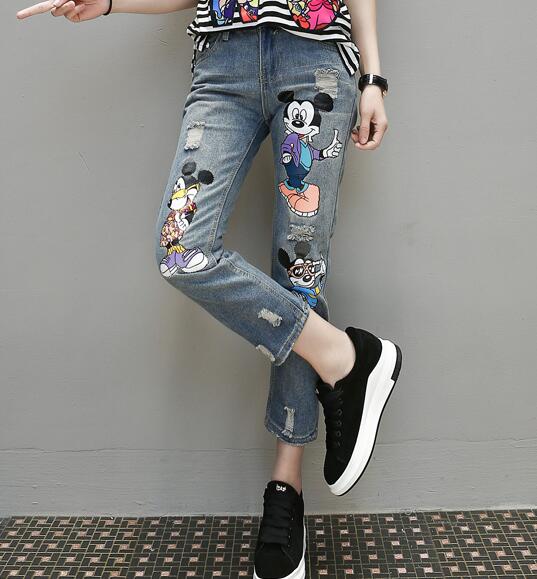 mickey mouse ripped jeans