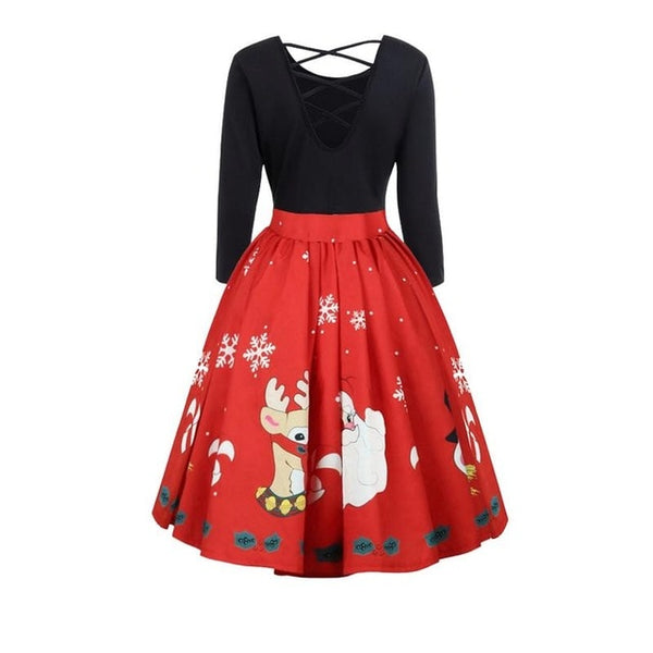 christmas print stitching long sleeves and large dresses