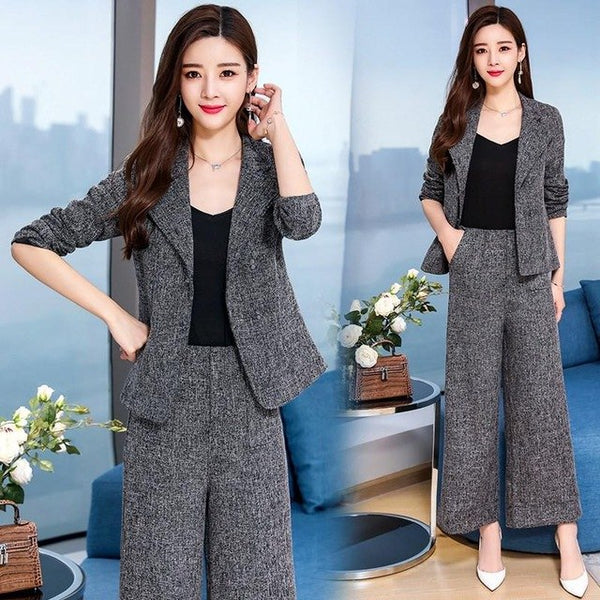 Spring Autumn 2 Piece Set Women Wide Leg Trousers Suit Set Palazzo Pan