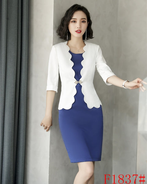 blue dress white blazer