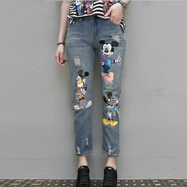 mickey mouse boyfriend jeans