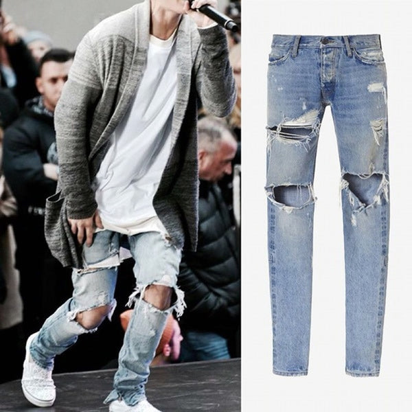 Famous Designer Slim Fit Ripped Jeans 