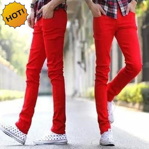 mens red skinny jeans