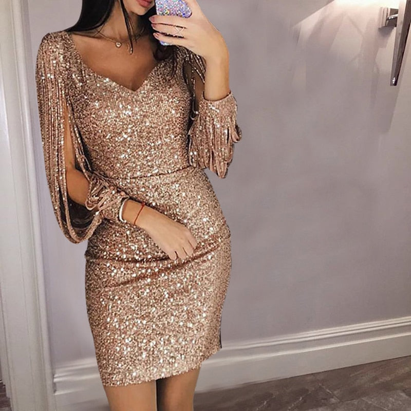 gold and silver sequin dress