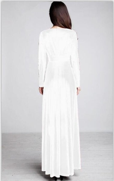 white velvet long sleeve dress