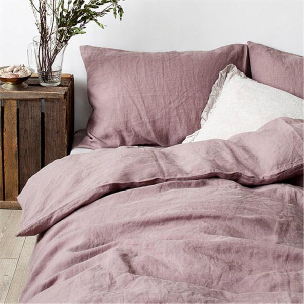 Set Of 4 Pre Stone Washed 100 Natural Linen Grey Purple Bedding Set 1