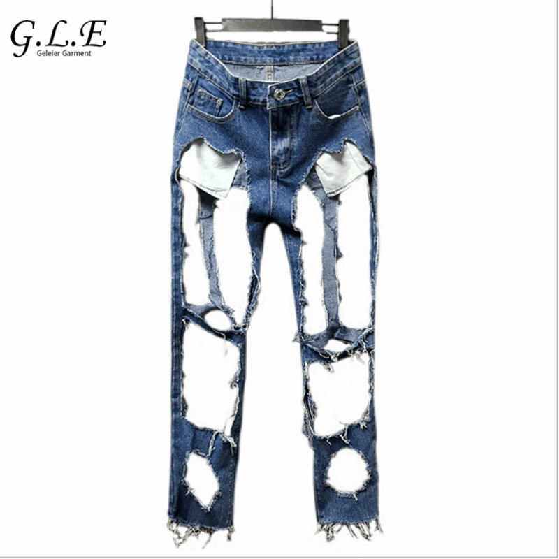 big hole distressed jeans