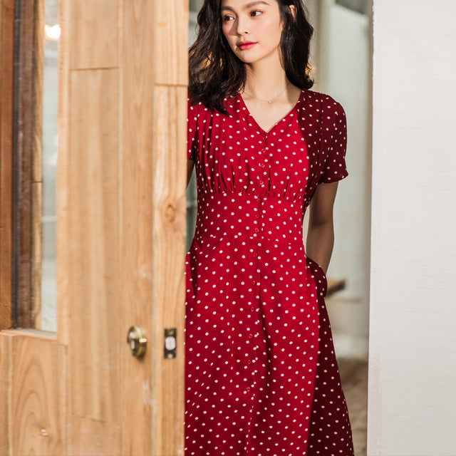 red polka dot dress outfit