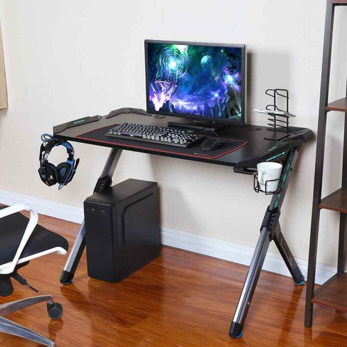 Eureka Ergonomic Z1-S Escritorio para videojuegos, ergonómico con forma de  Z, escritorio de oficina, PC, mesa de juegos, con soporte para vaso, gancho