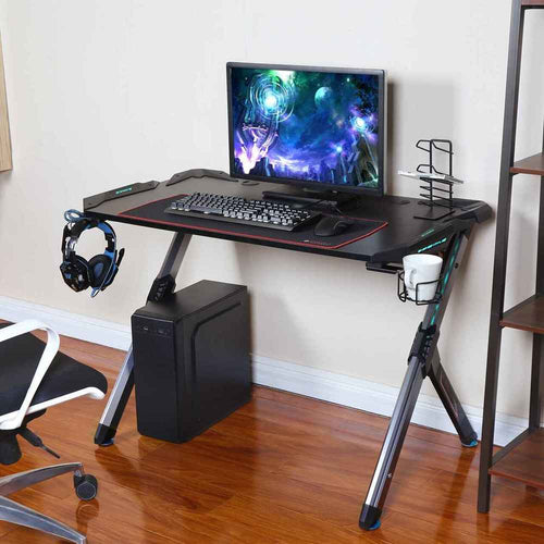  EUREKA ERGONOMIC Z1-S Pro Gaming Desk 44.5 Z Shaped Home  Office PC Computer Desks Gamer Tables with LED Lights Controller Stand Cup  Holder Headphone Hook Free Mousepad for Men Boyfriend Female