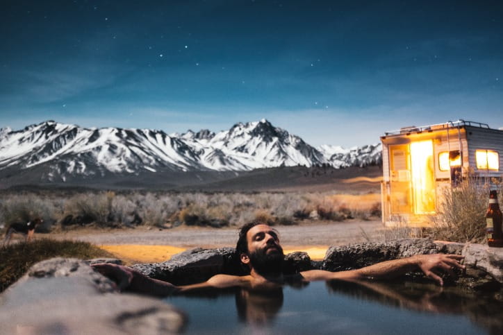 Man Relaxing in Hot Spring