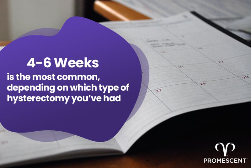 For most hysterectomies the recovery time is 4-6 weeks