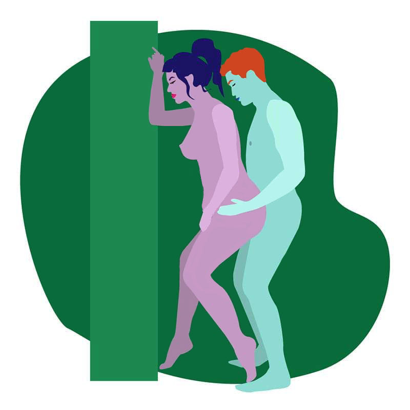 Illustration of standing sex position to make guy last longer