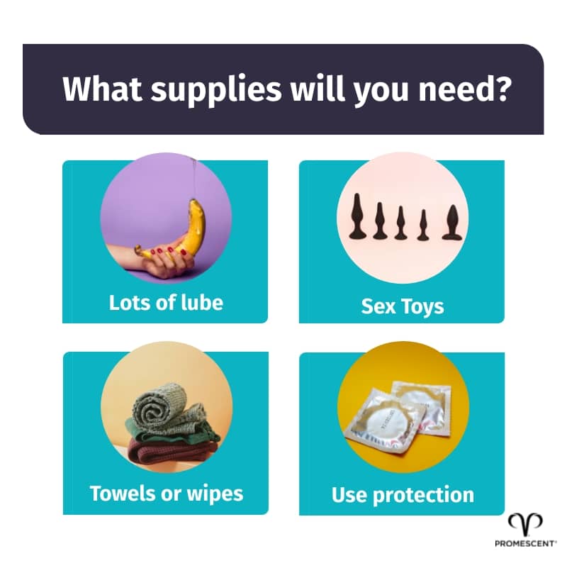 graphic showing recommended supplies for engaging in male prostate play