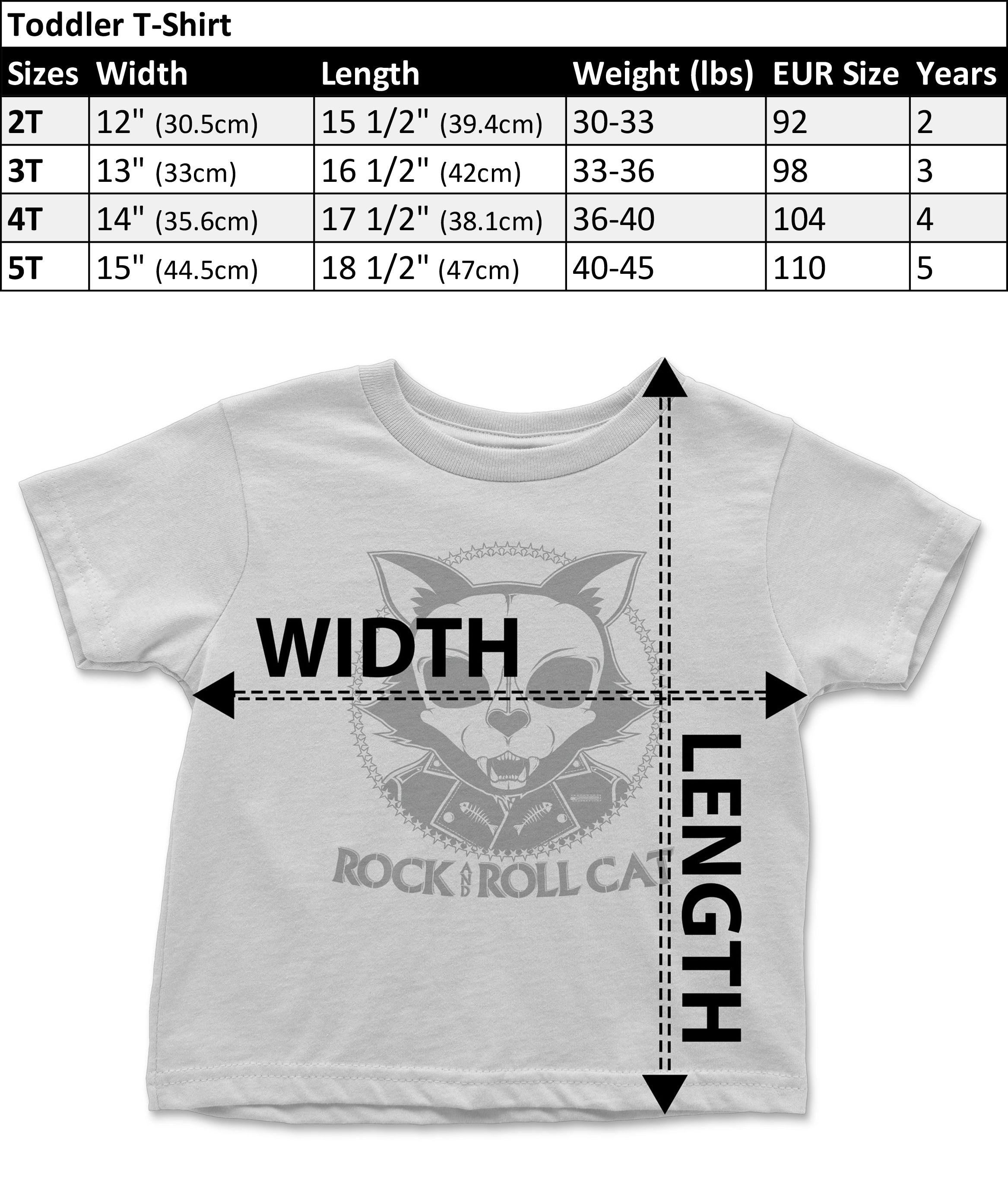 Toddler T Shirt Size Chart | Rock and Roll Cat
