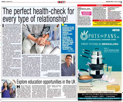 The perfect health-check for every type of relationship” by Eldho Kuruvilla published in the Times of India.