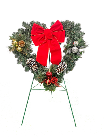 Cemetery Artificial Wreath Holly & Cones on Stand