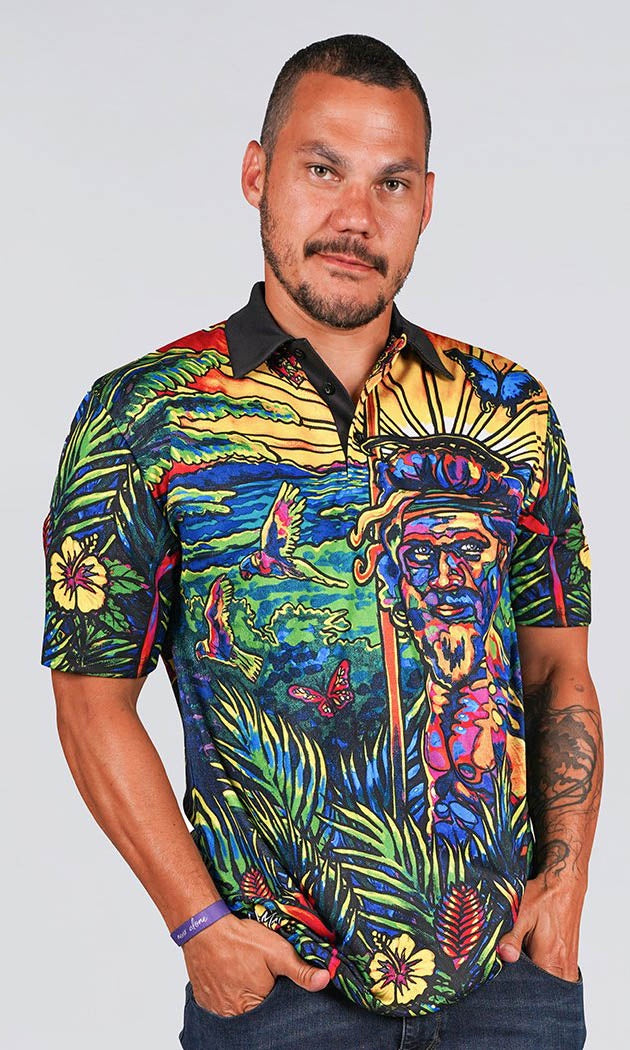 Aboriginal Art Unisex Polo Rainforest Warrior – Azure Beach and Resort Wear