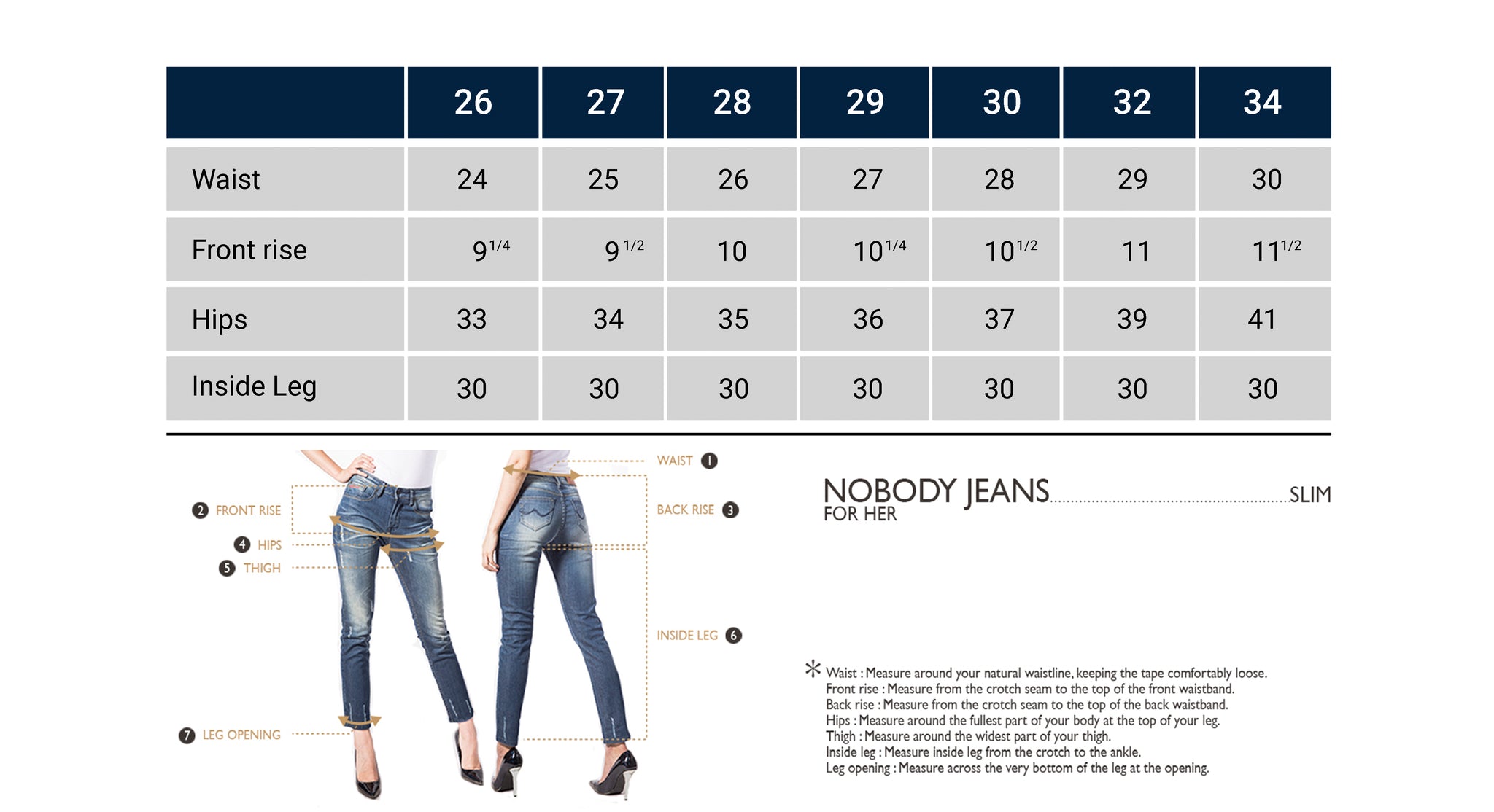 Express Jean Size Chart