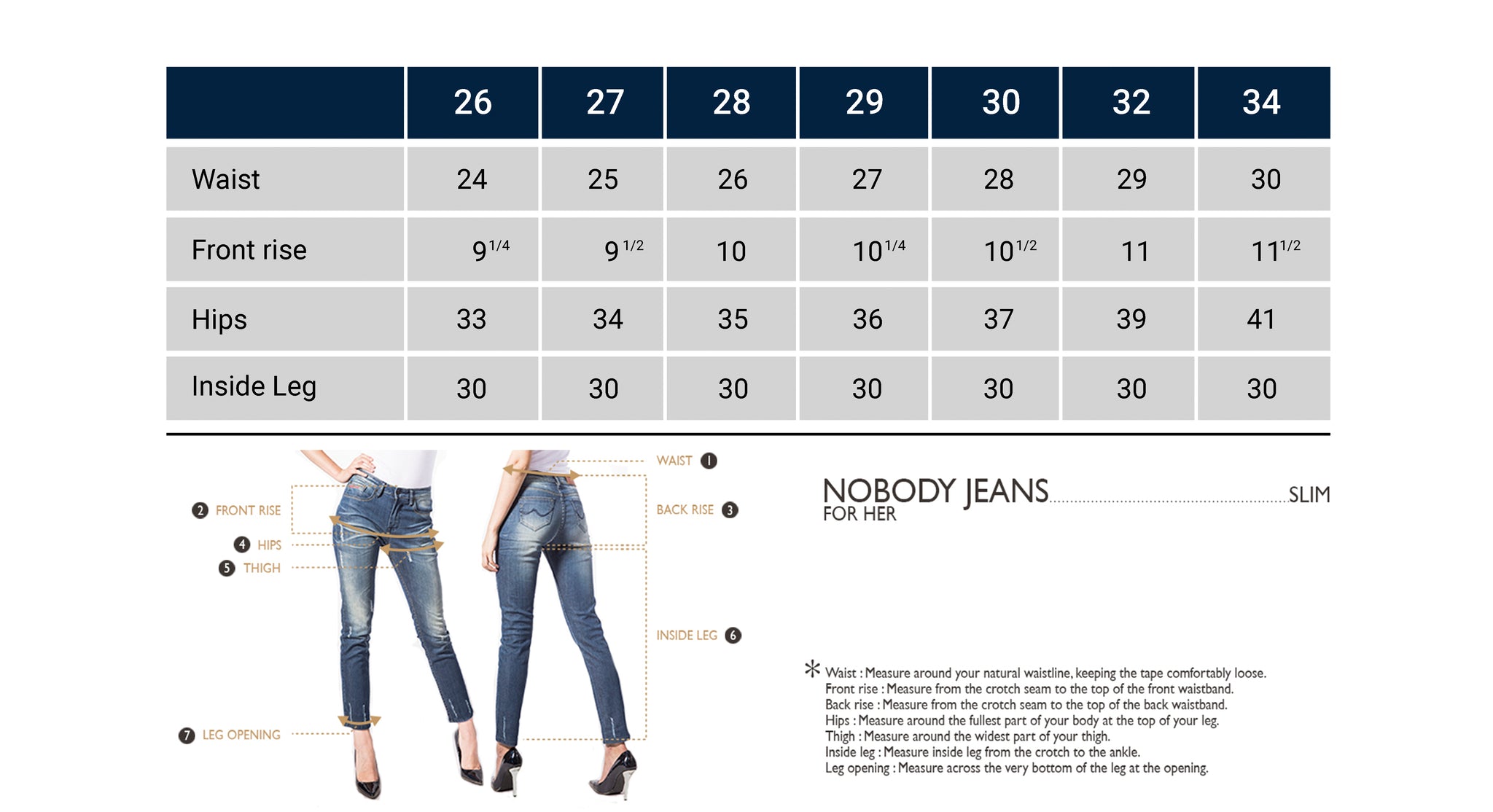 Elle Jeans Size Chart